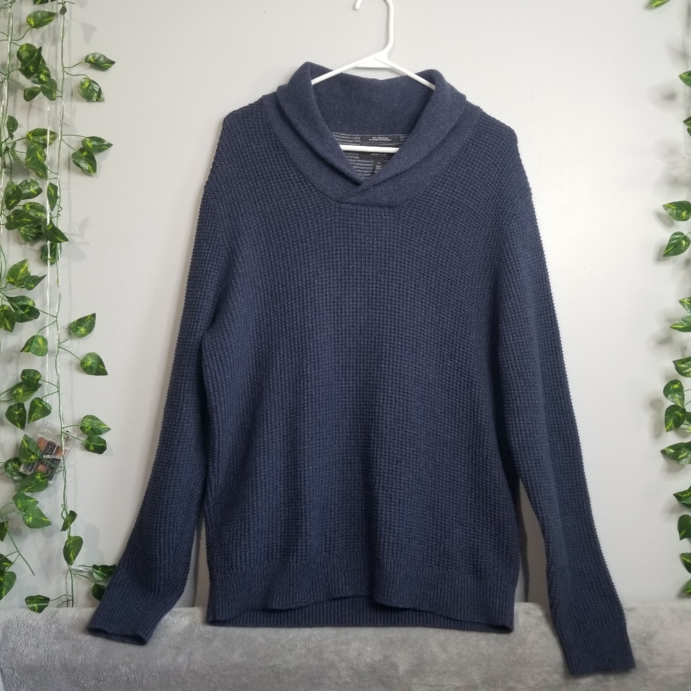Nordstrom Mens Shop Waffle Knit Shawl Neck Cashmere Blend Lrg Pullover S…